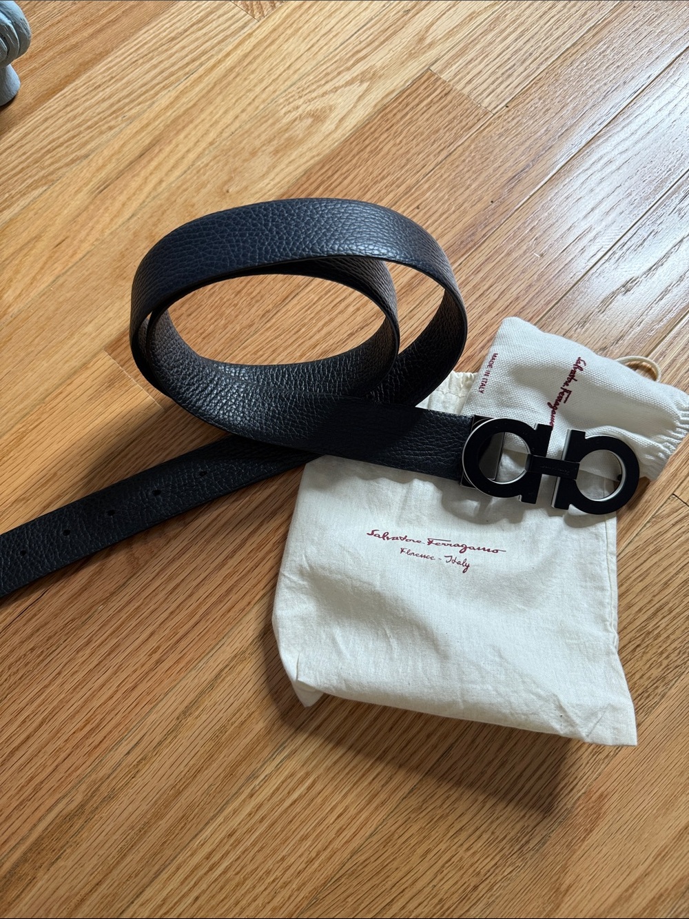 Salvatore Ferragamo Black Gancini Leather Belt with Signature Buckle